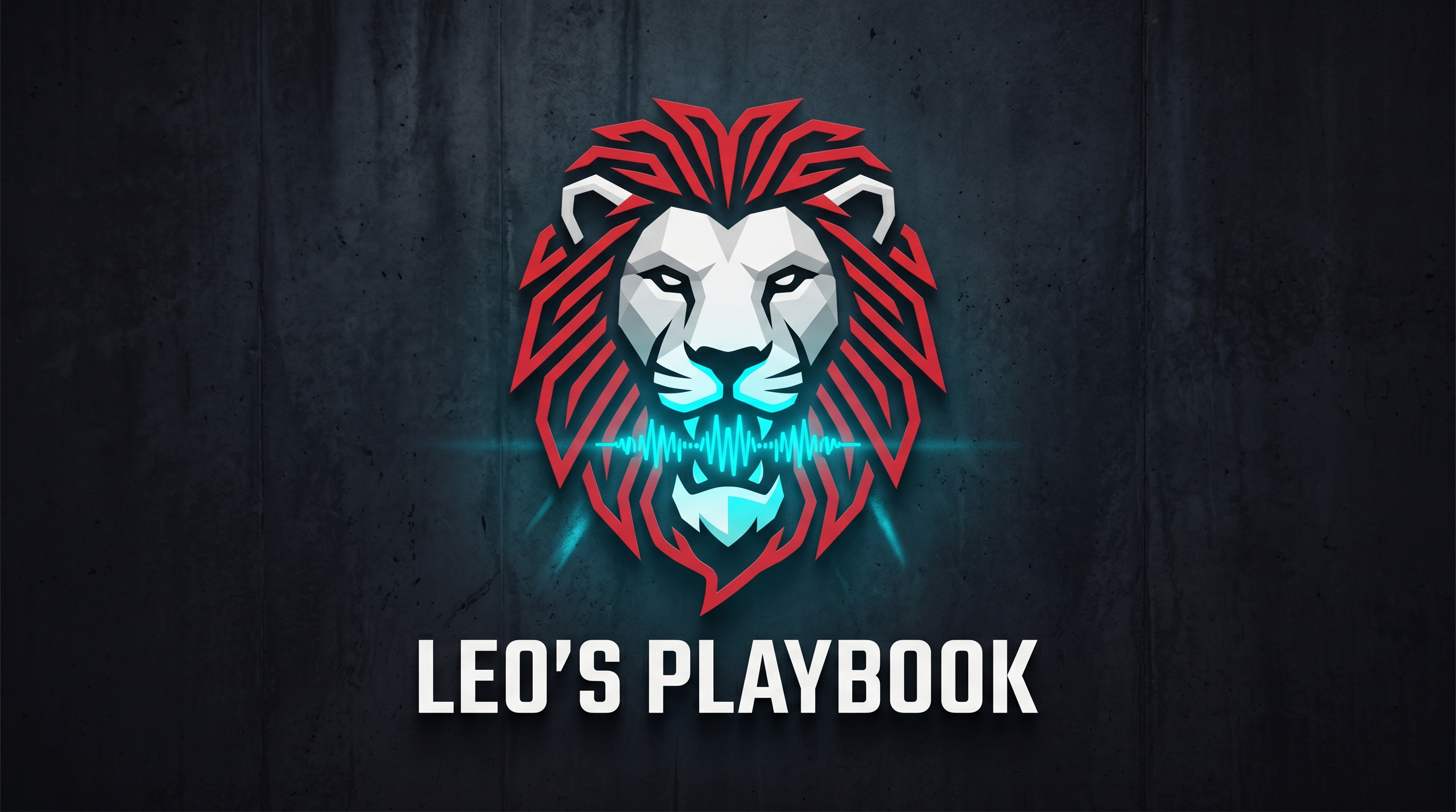 Leo's Playbook logo — a stylized lion with a cyan audio-waveform roar across its mouth